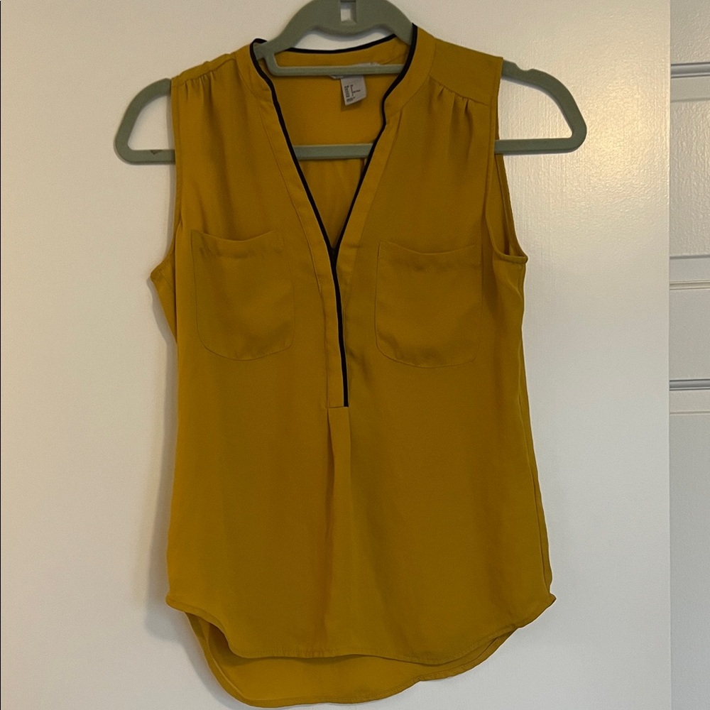 H&M Mustard Sleeveless V-Neck Tank with Black Trim